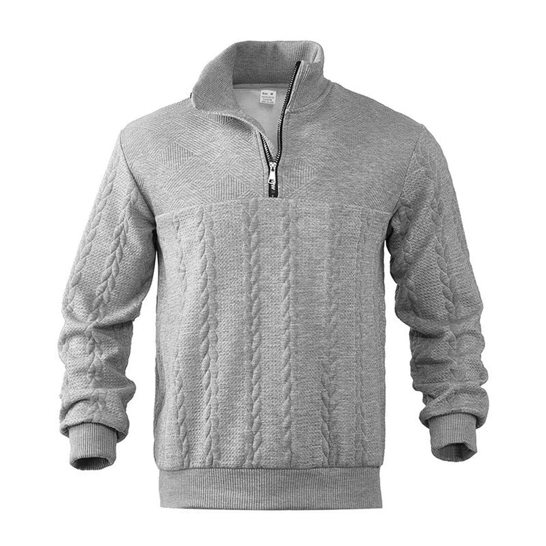 Muhammad | Men's Cable-Knit Quarter-Zip Jumper Stand Collar Ribbed Hem