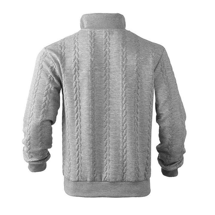 Muhammad | Men's Cable-Knit Quarter-Zip Jumper Stand Collar Ribbed Hem
