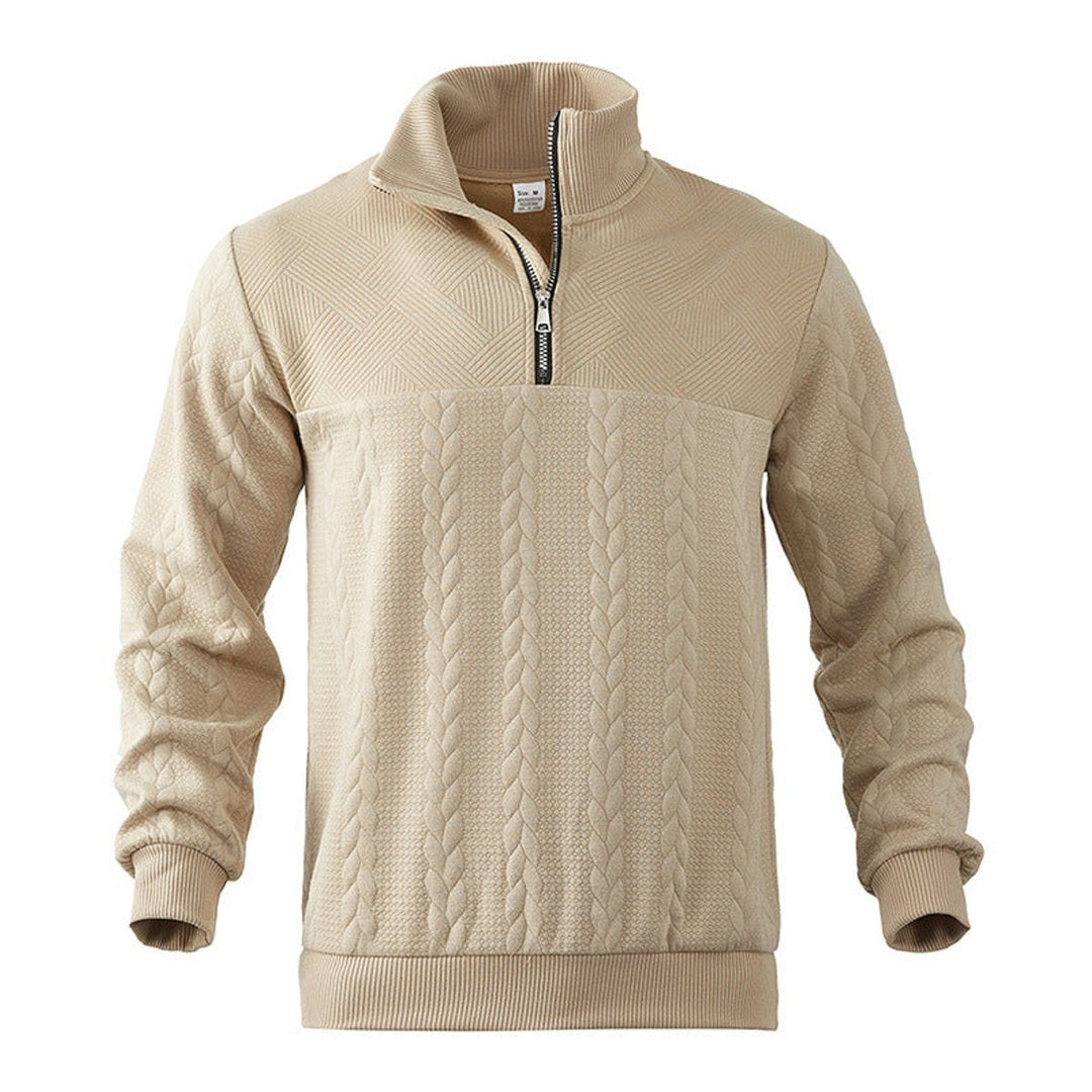 Muhammad | Men's Cable-Knit Quarter-Zip Jumper Stand Collar Ribbed Hem