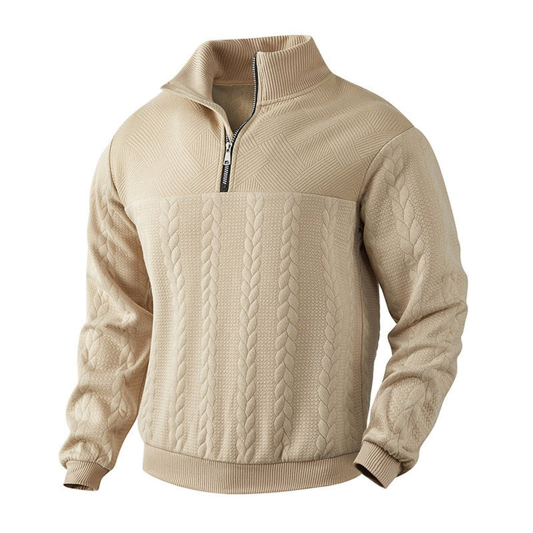 Muhammad | Men's Cable-Knit Quarter-Zip Jumper Stand Collar Ribbed Hem