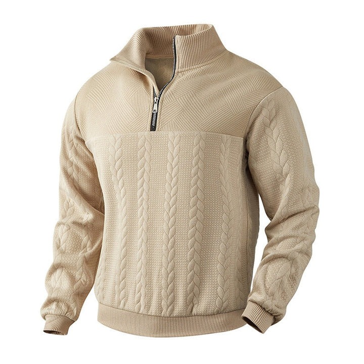Muhammad | Men's Cable-Knit Quarter-Zip Jumper Stand Collar Ribbed Hem