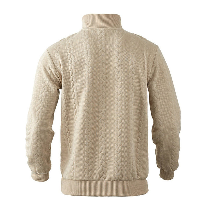 Muhammad | Men's Cable-Knit Quarter-Zip Jumper Stand Collar Ribbed Hem