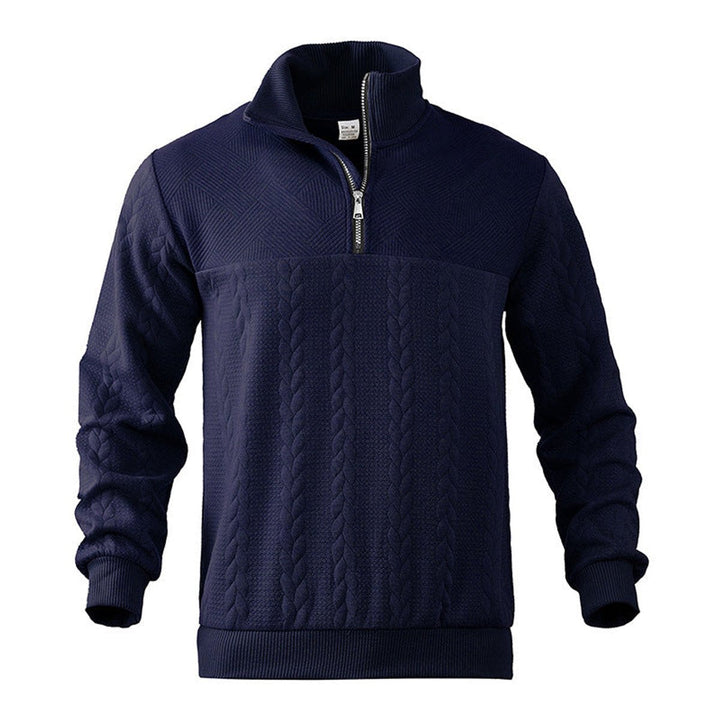 Muhammad | Men's Cable-Knit Quarter-Zip Jumper Stand Collar Ribbed Hem