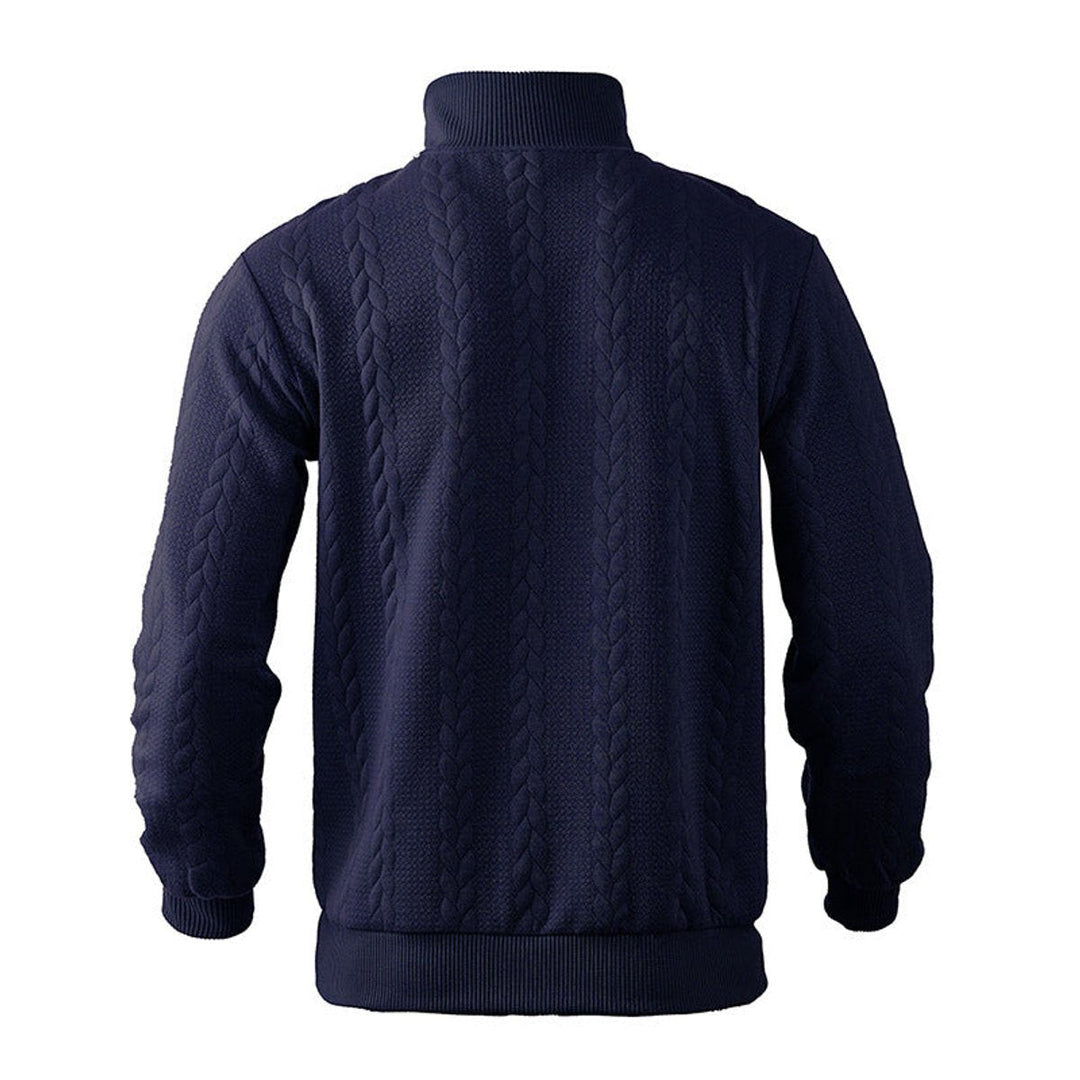 Muhammad | Men's Cable-Knit Quarter-Zip Jumper Stand Collar Ribbed Hem