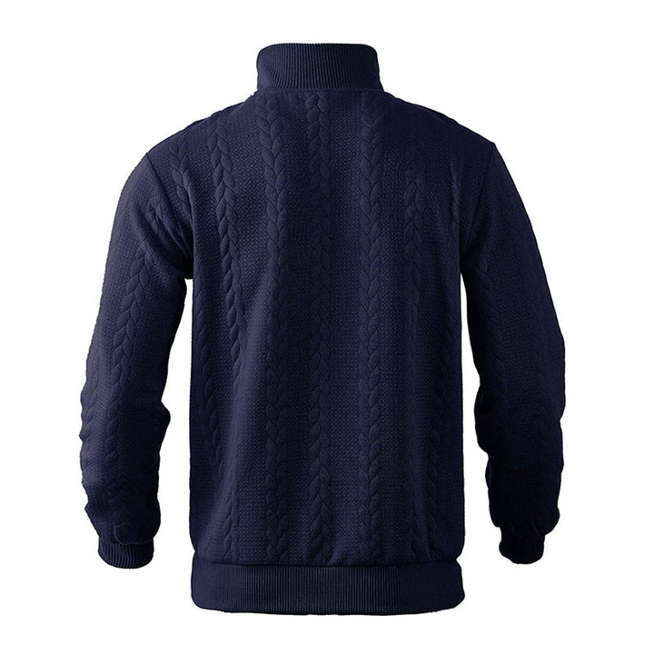 Muhammad | Men's Cable-Knit Quarter-Zip Jumper Stand Collar Ribbed Hem