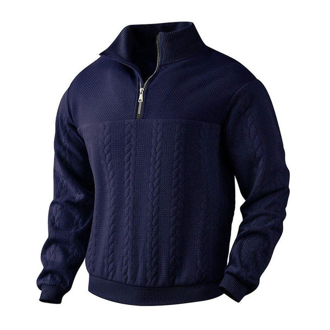 Muhammad | Men's Cable-Knit Quarter-Zip Jumper Stand Collar Ribbed Hem