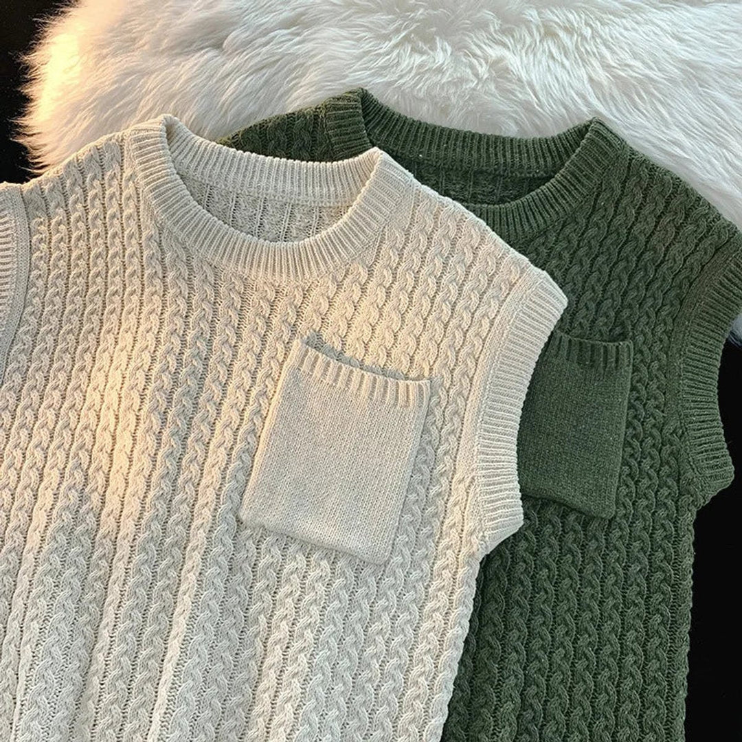 Archie | Men's Cable-Knit Relaxed Chest-Pocket Knitwear Vest Jumper