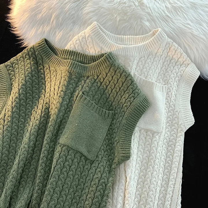 Archie | Men's Cable-Knit Relaxed Chest-Pocket Knitwear Vest Jumper