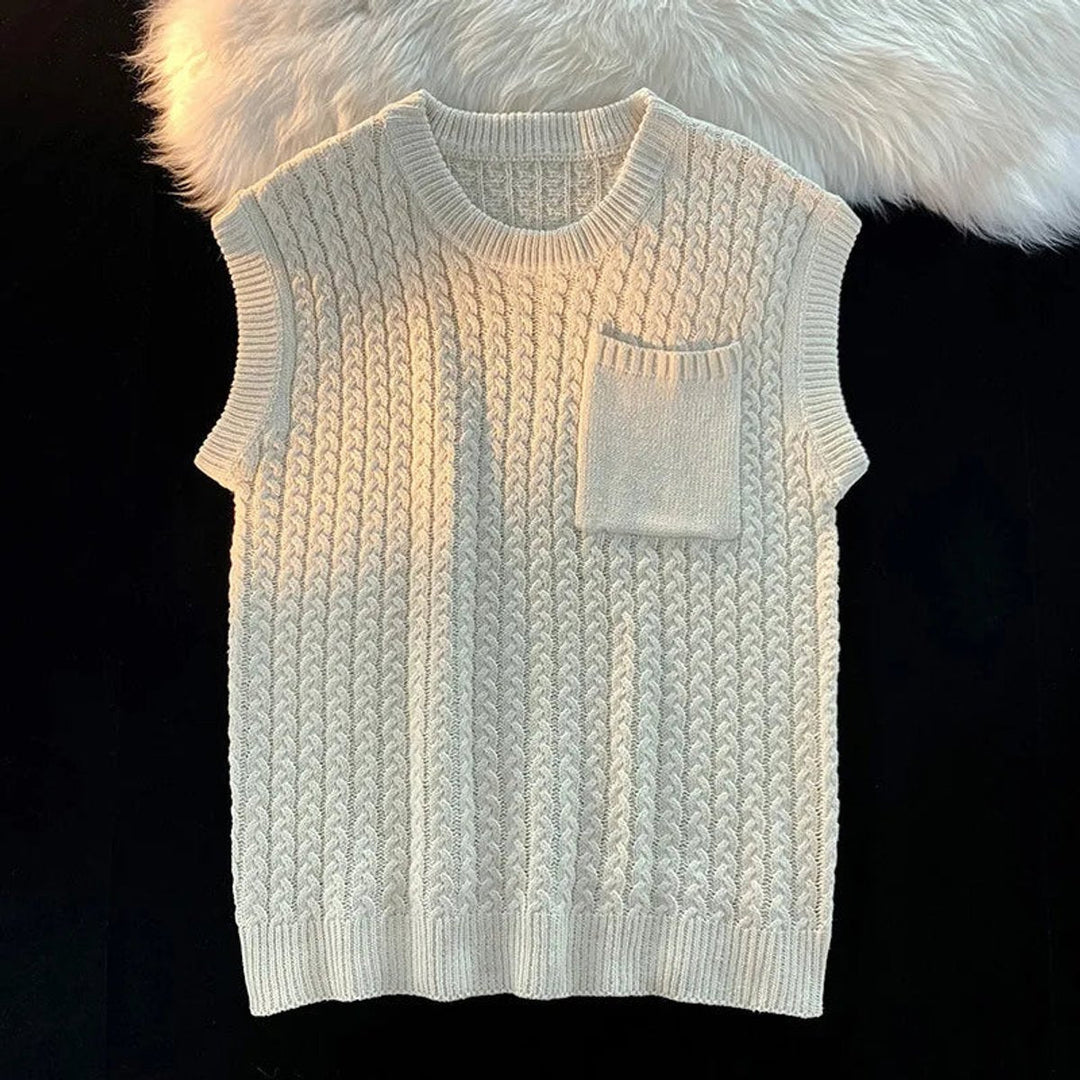 Archie | Men's Cable-Knit Relaxed Chest-Pocket Knitwear Vest Jumper