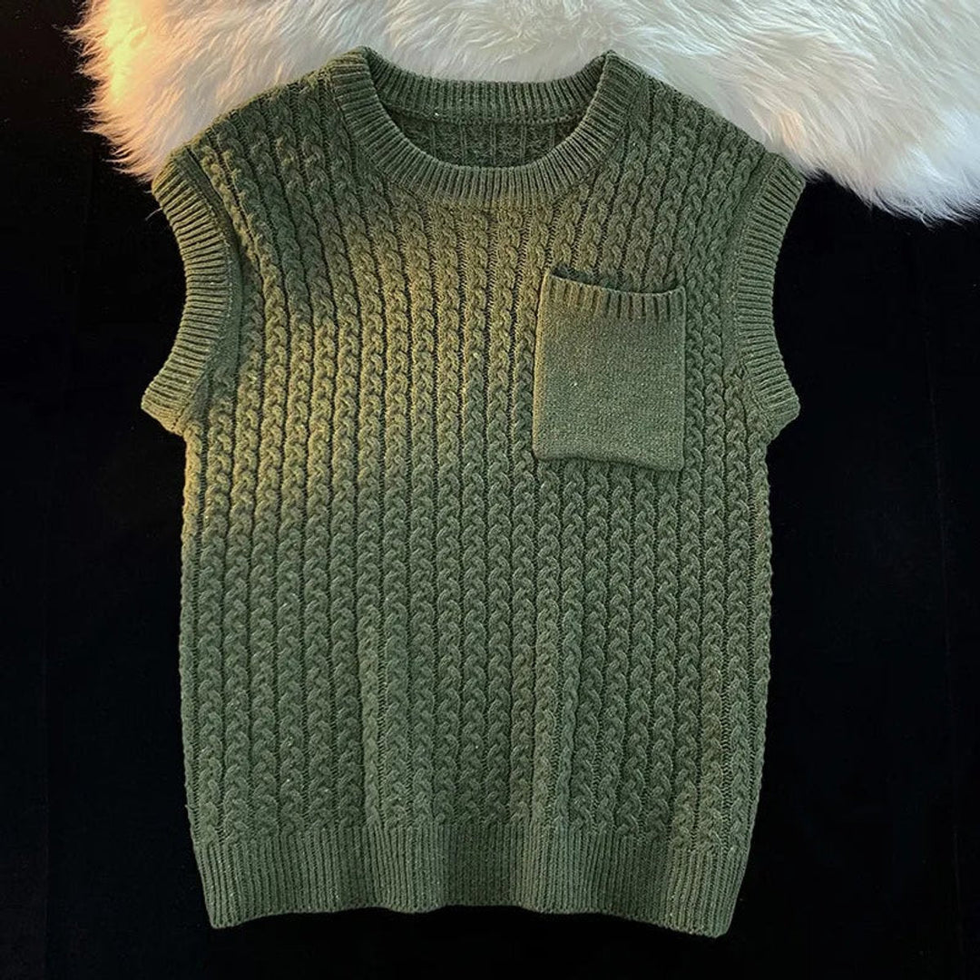 Archie | Men's Cable-Knit Relaxed Chest-Pocket Knitwear Vest Jumper
