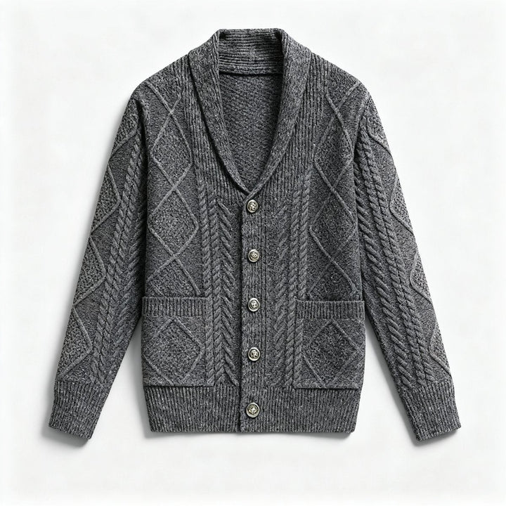 Archie | Men's Cable-Knit Wool Cardigan Shawl-Collar Button-Up Jumper