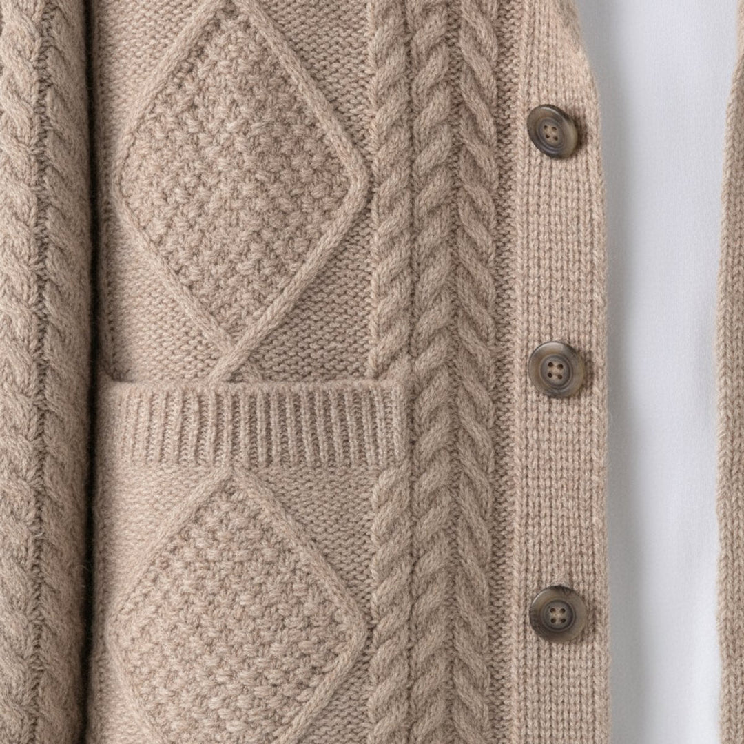 Archie | Men's Cable-Knit Wool Cardigan Shawl-Collar Button-Up Jumper