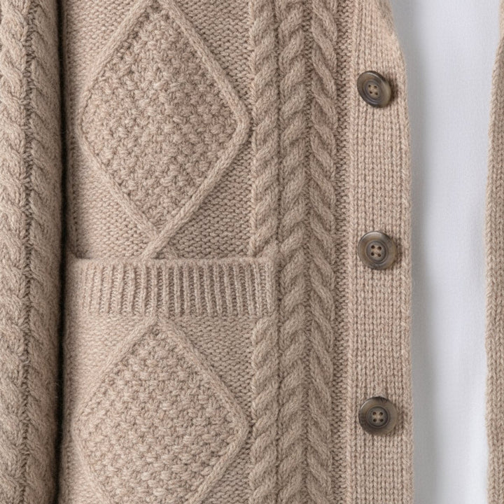 Archie | Men's Cable-Knit Wool Cardigan Shawl-Collar Button-Up Jumper