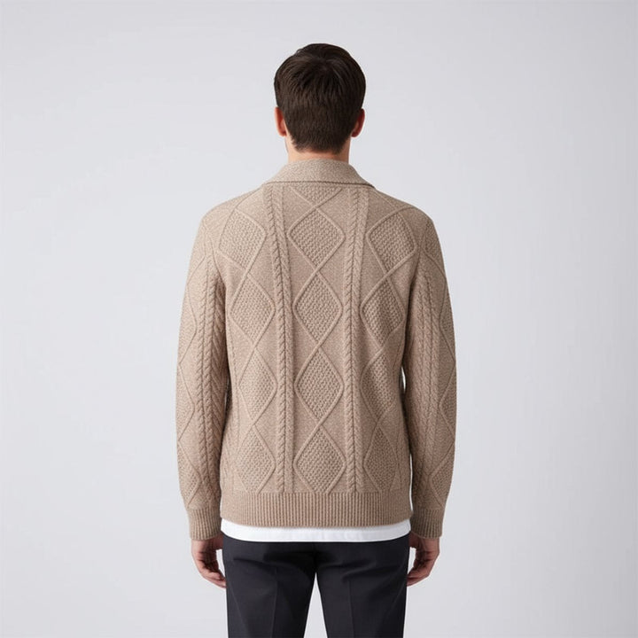 Archie | Men's Cable-Knit Wool Cardigan Shawl-Collar Button-Up Jumper