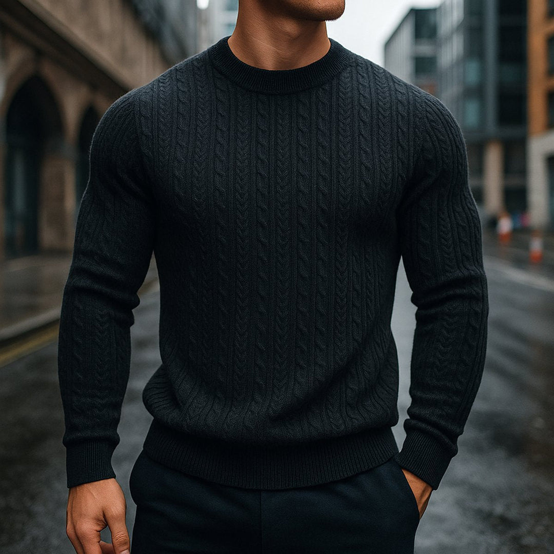 George | Mens Cable-Knit Wool Crew-Neck Jumper Slim Fit