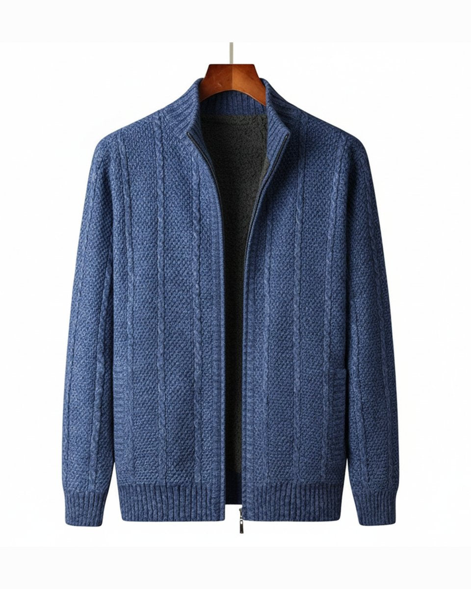 Archie | Mens Cable-Knit Wool Full-Zip Cardigan Jacket