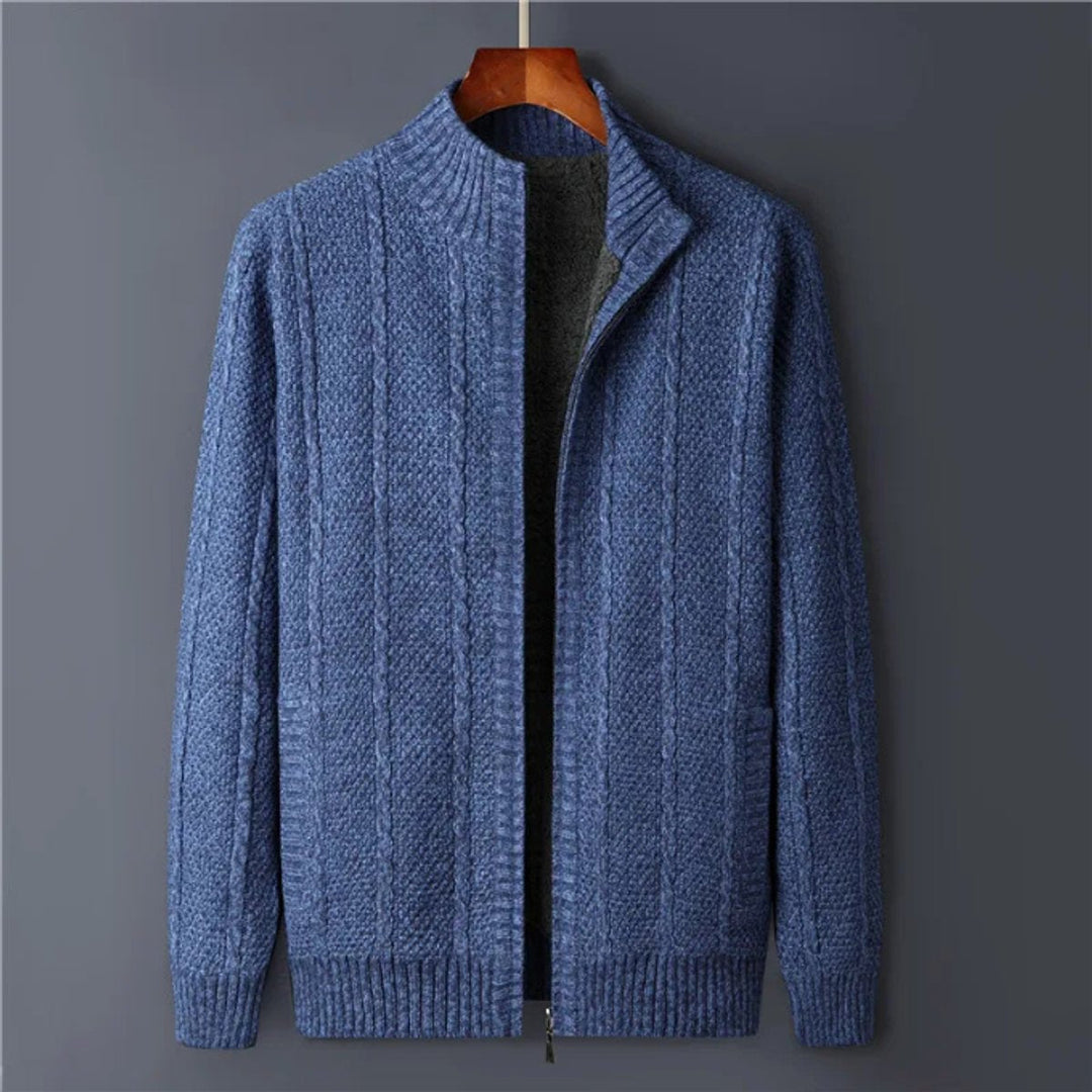 Archie | Mens Cable-Knit Wool Full-Zip Cardigan Jacket