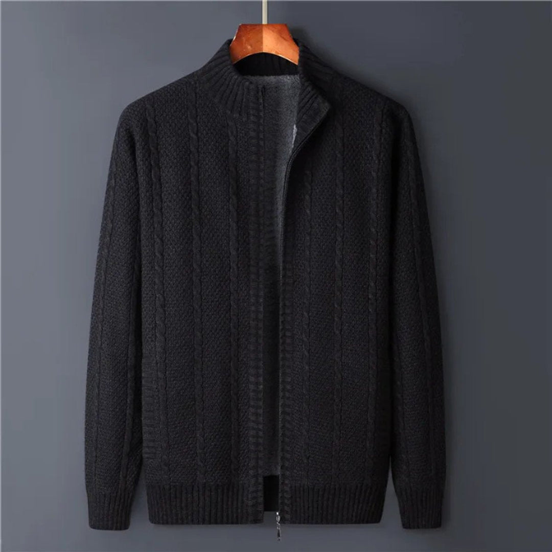 Archie | Mens Cable-Knit Wool Full-Zip Cardigan Jacket