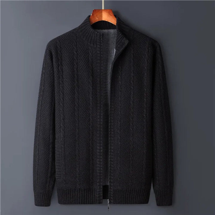 Archie | Mens Cable-Knit Wool Full-Zip Cardigan Jacket