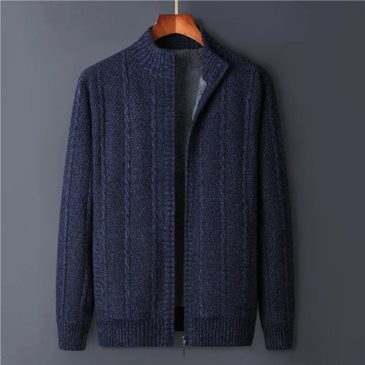Archie | Mens Cable-Knit Wool Full-Zip Cardigan Jacket