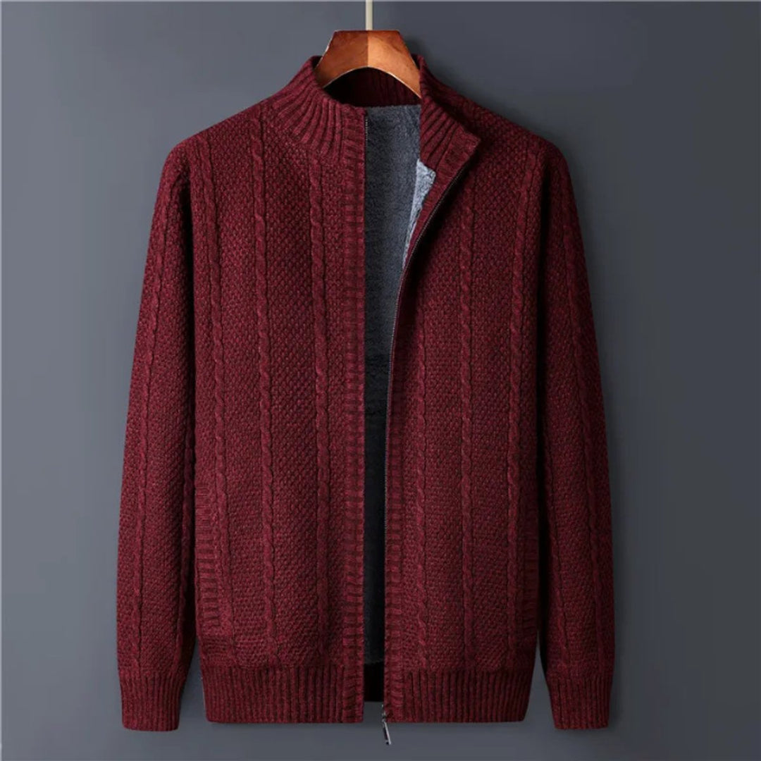 Archie | Mens Cable-Knit Wool Full-Zip Cardigan Jacket