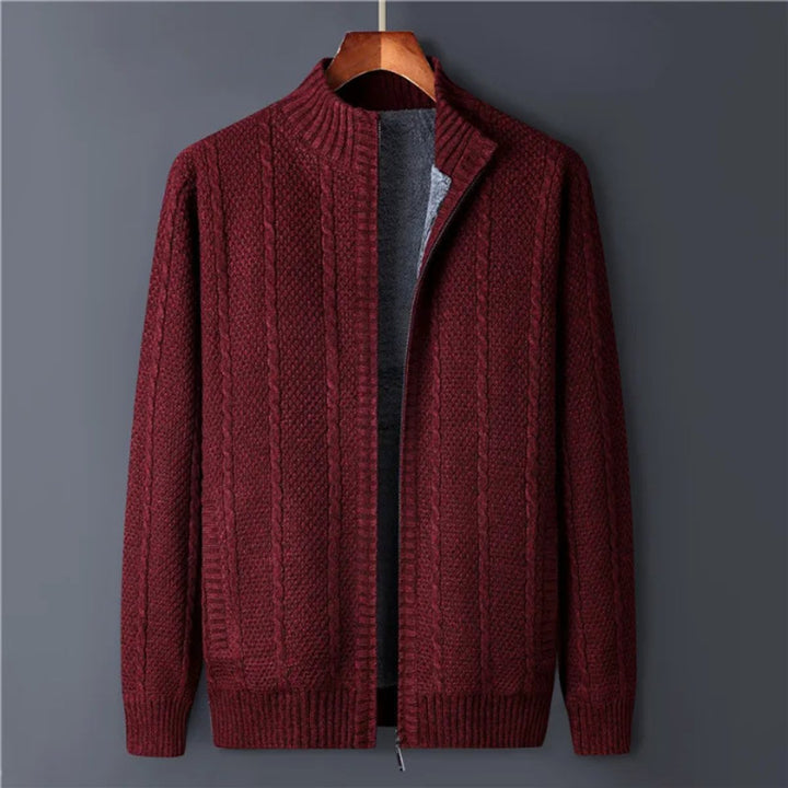 Archie | Mens Cable-Knit Wool Full-Zip Cardigan Jacket