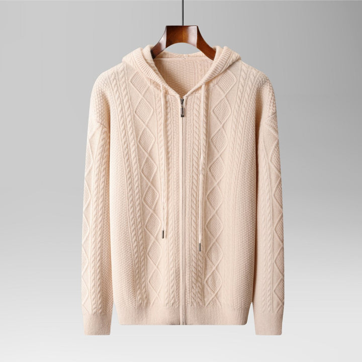 Oliver | Men's Cable-Knit Cashmere Zip Hoodie Relaxed Fit Drawstring Hood