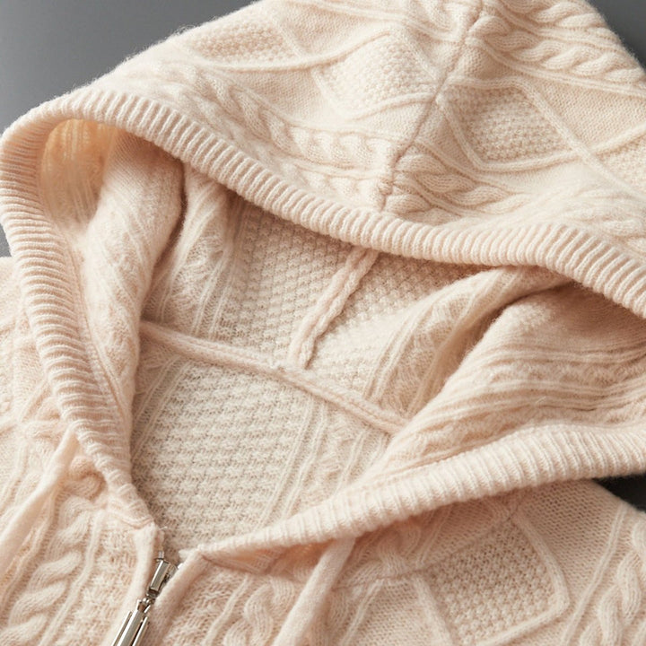 Oliver | Men's Cable-Knit Cashmere Zip Hoodie Relaxed Fit Drawstring Hood