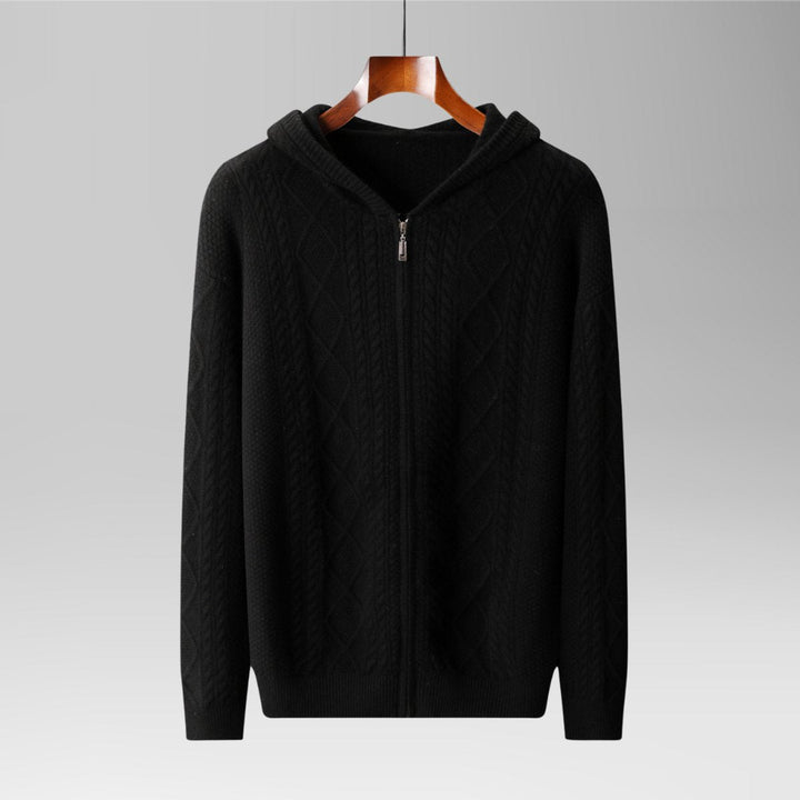 Oliver | Men's Cable-Knit Cashmere Zip Hoodie Relaxed Fit Drawstring Hood