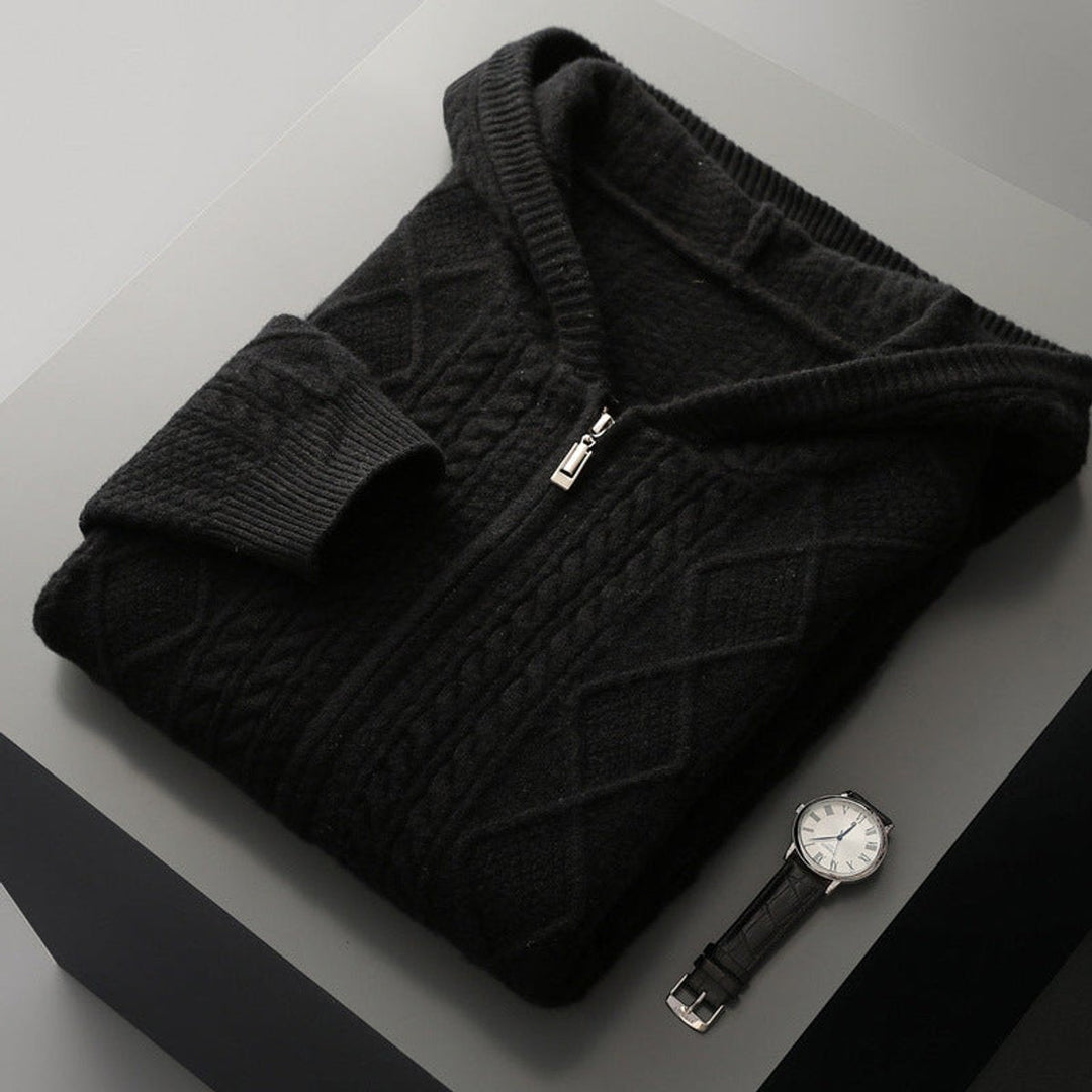 Oliver | Men's Cable-Knit Cashmere Zip Hoodie Relaxed Fit Drawstring Hood