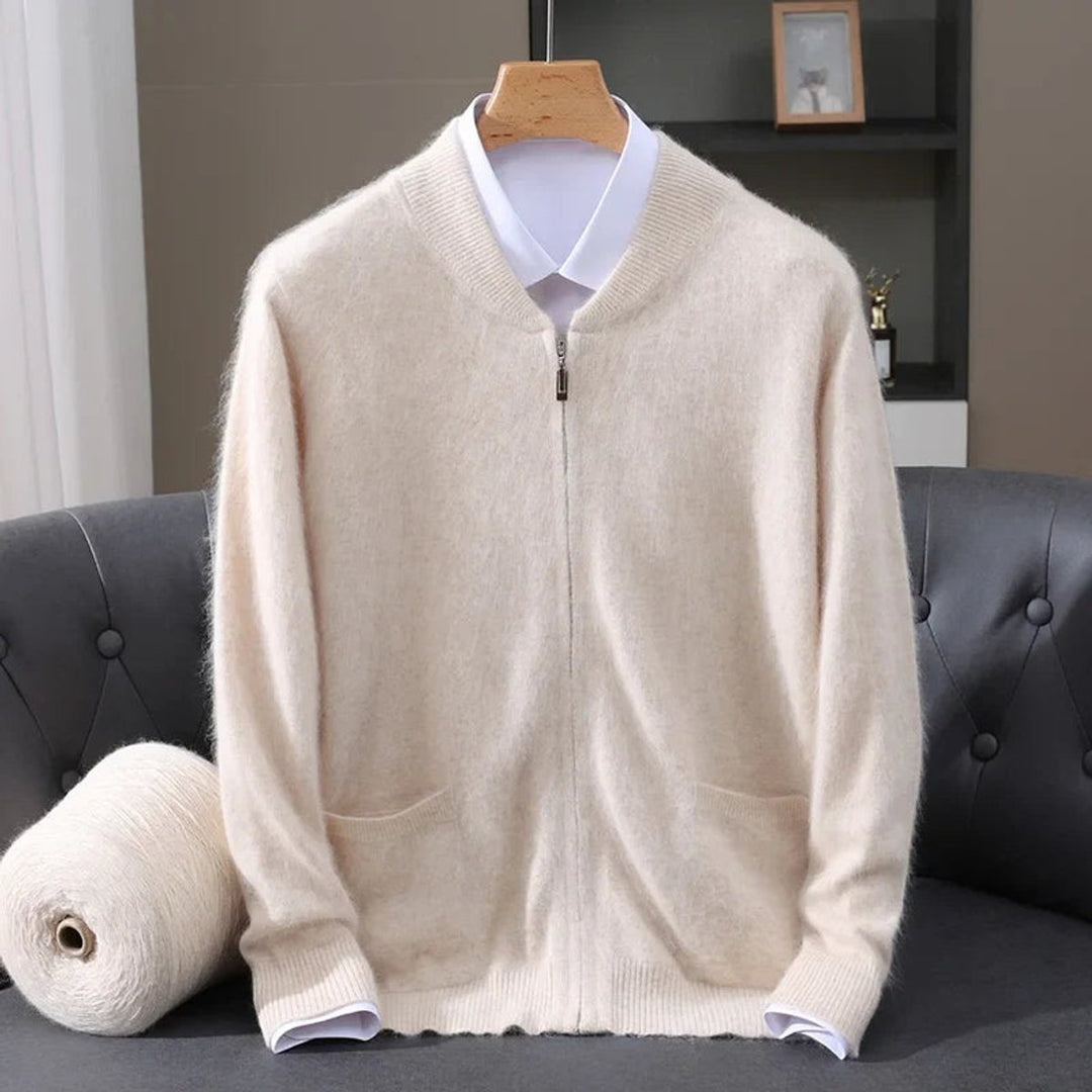 Jacob | Mens Cardigan Cashmere Zip-Up Knitted Jumper Ribbed Cuffs