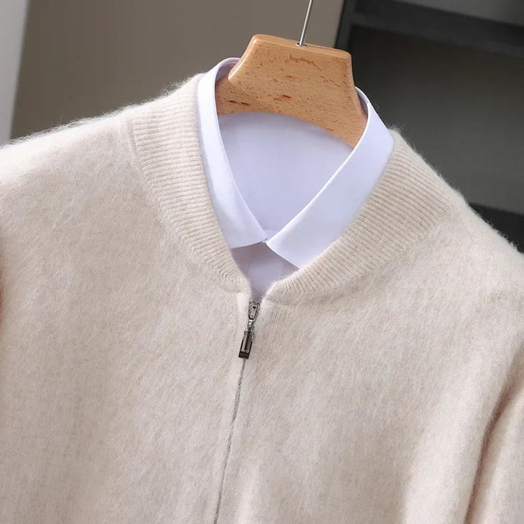Jacob | Mens Cardigan Cashmere Zip-Up Knitted Jumper Ribbed Cuffs