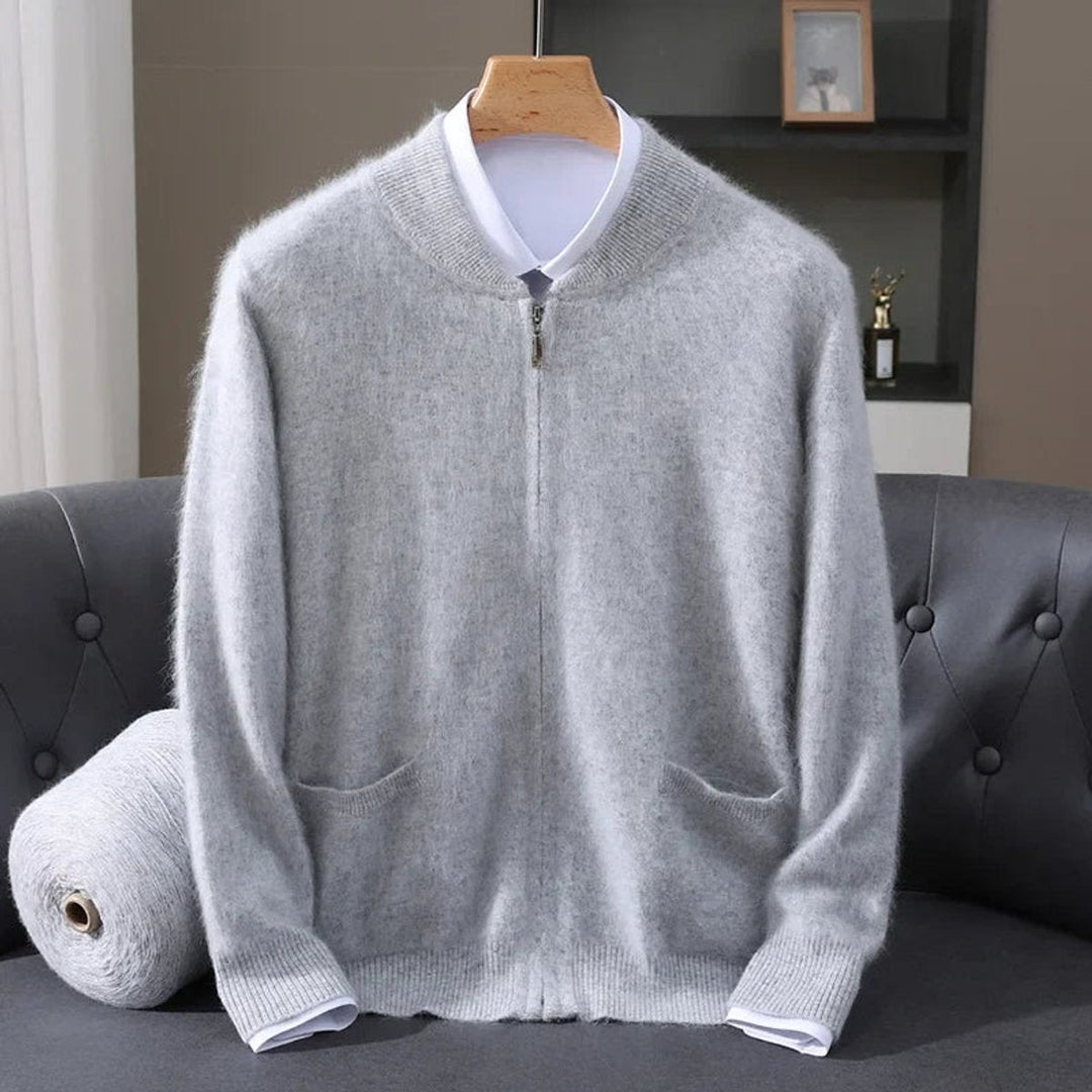 Jacob | Mens Cardigan Cashmere Zip-Up Knitted Jumper Ribbed Cuffs