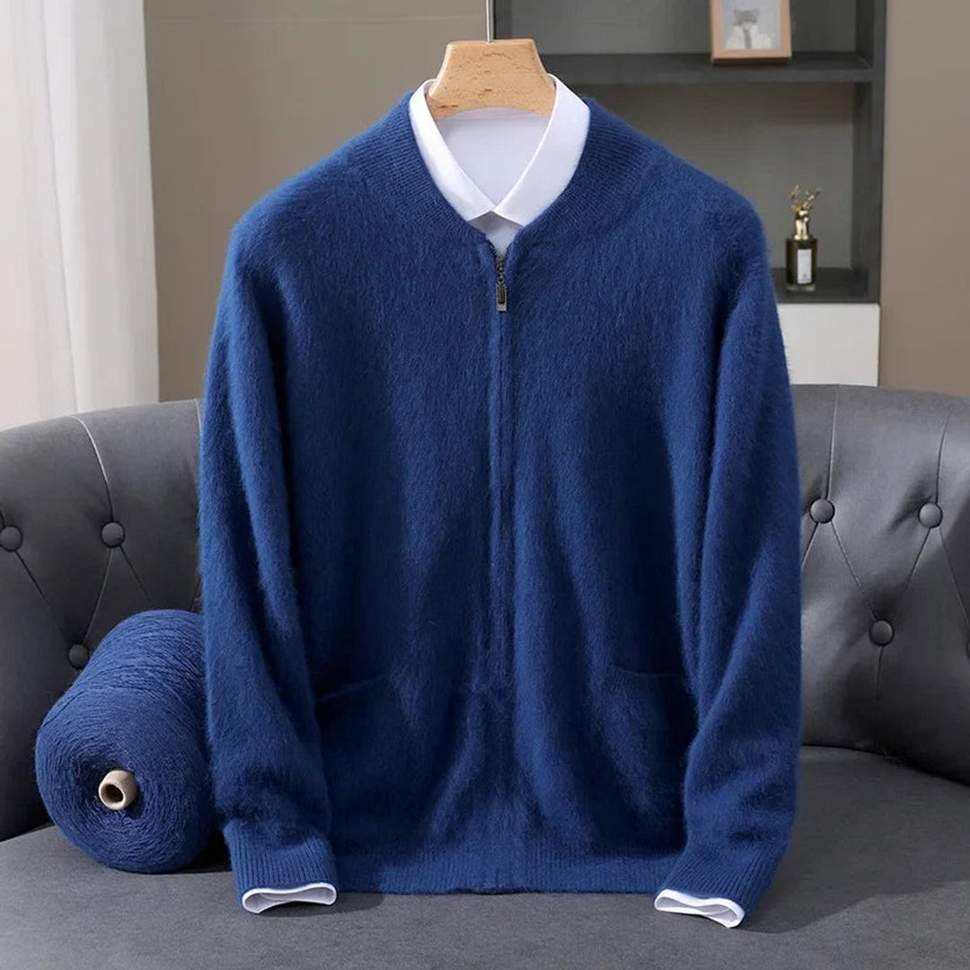 Jacob | Mens Cardigan Cashmere Zip-Up Knitted Jumper Ribbed Cuffs
