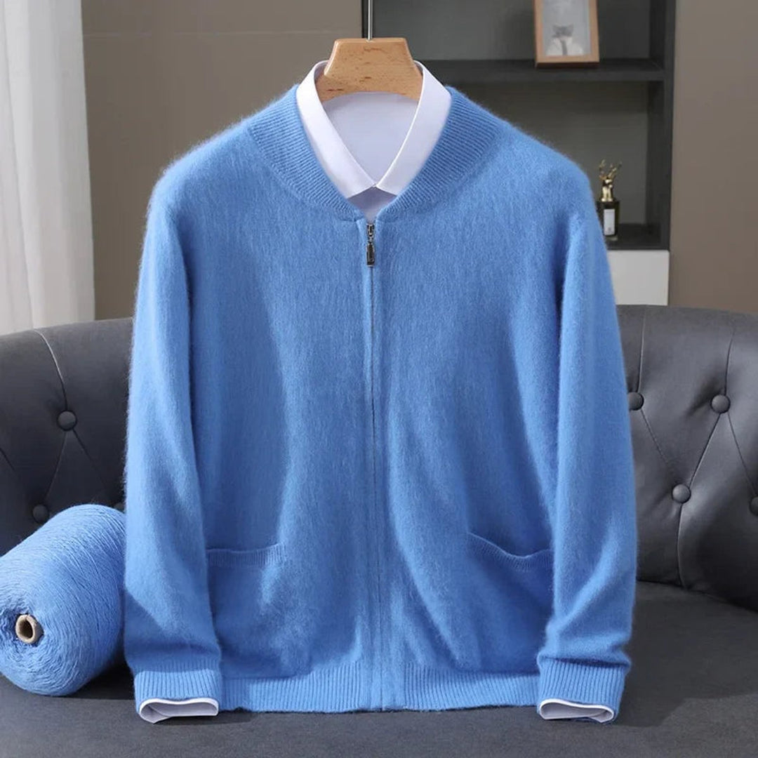 Jacob | Mens Cardigan Cashmere Zip-Up Knitted Jumper Ribbed Cuffs