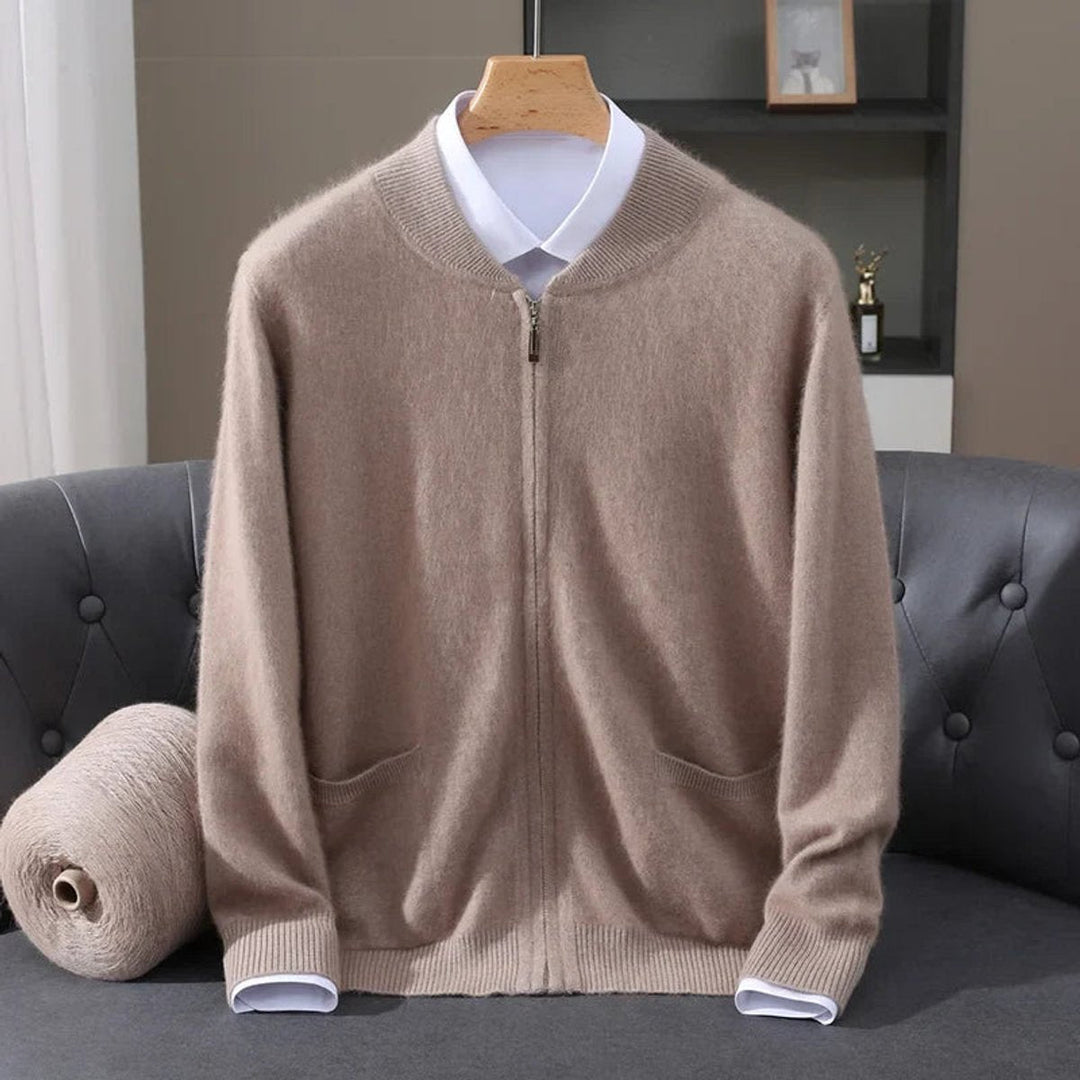 Jacob | Mens Cardigan Cashmere Zip-Up Knitted Jumper Ribbed Cuffs