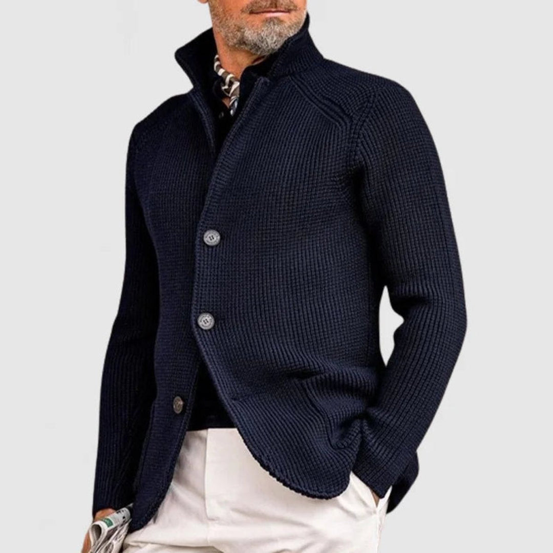 Thomas | Mens Cardigan Heavyweight Ribbed Cotton-Wool Shawl Collar Button-Front Knit