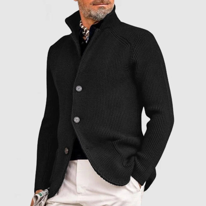 Thomas | Mens Cardigan Heavyweight Ribbed Cotton-Wool Shawl Collar Button-Front Knit