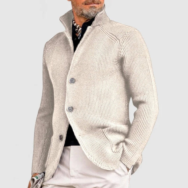 Thomas | Mens Cardigan Heavyweight Ribbed Cotton-Wool Shawl Collar Button-Front Knit