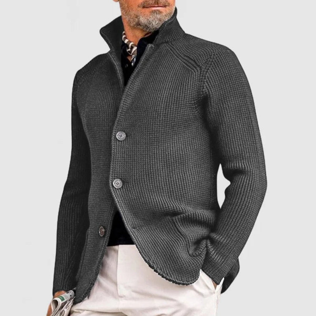 Thomas | Mens Cardigan Heavyweight Ribbed Cotton-Wool Shawl Collar Button-Front Knit