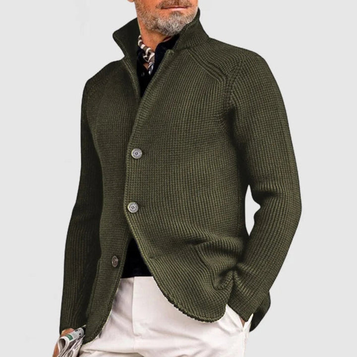 Thomas | Mens Cardigan Heavyweight Ribbed Cotton-Wool Shawl Collar Button-Front Knit