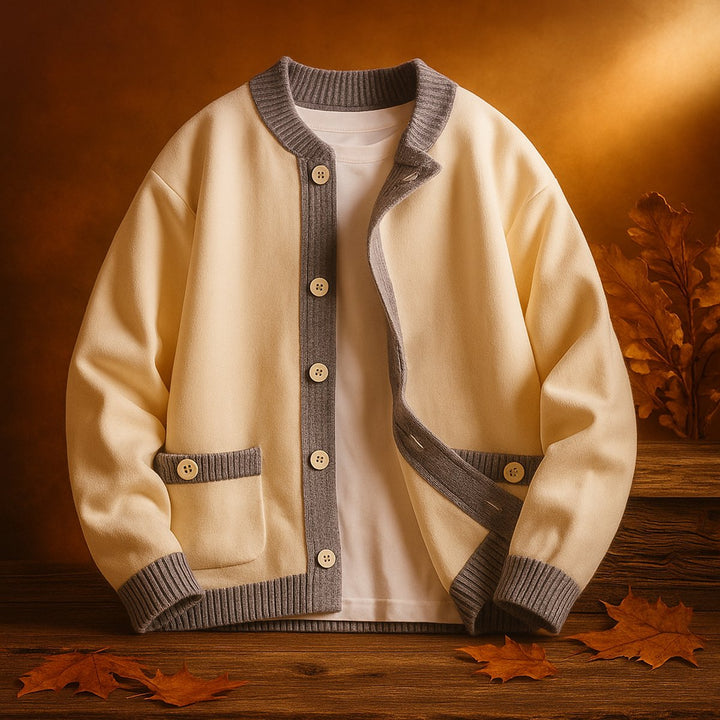 James | Men's Cardigan Heavyweight Two-Tone Button-Front Knitted Jumper