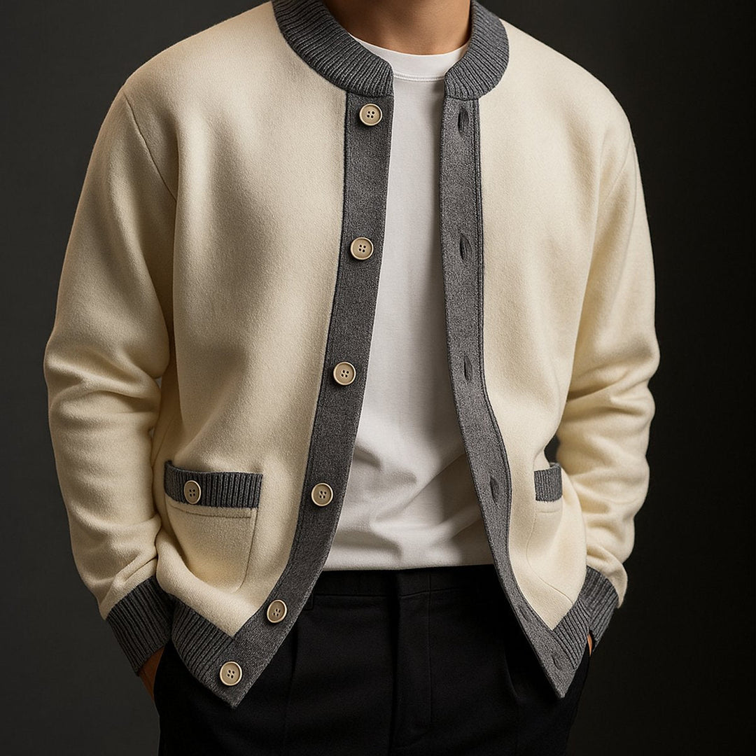 James | Men's Cardigan Heavyweight Two-Tone Button-Front Knitted Jumper