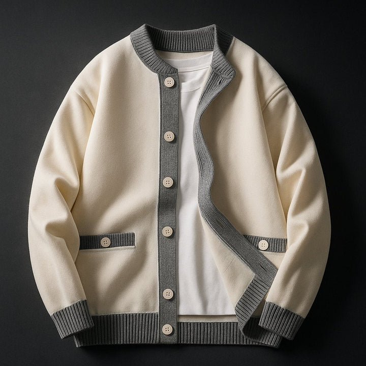 James | Men's Cardigan Heavyweight Two-Tone Button-Front Knitted Jumper