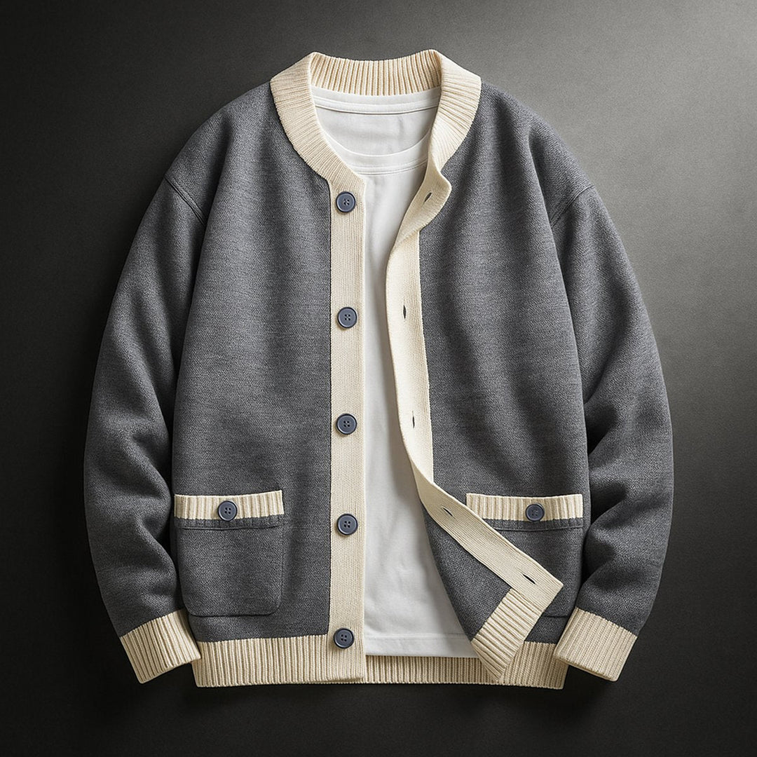 James | Men's Cardigan Heavyweight Two-Tone Button-Front Knitted Jumper