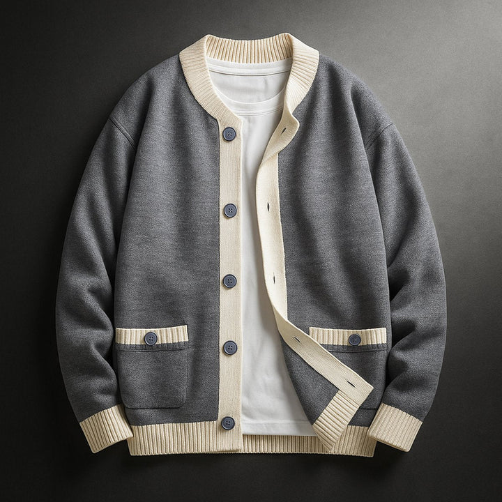 James | Men's Cardigan Heavyweight Two-Tone Button-Front Knitted Jumper