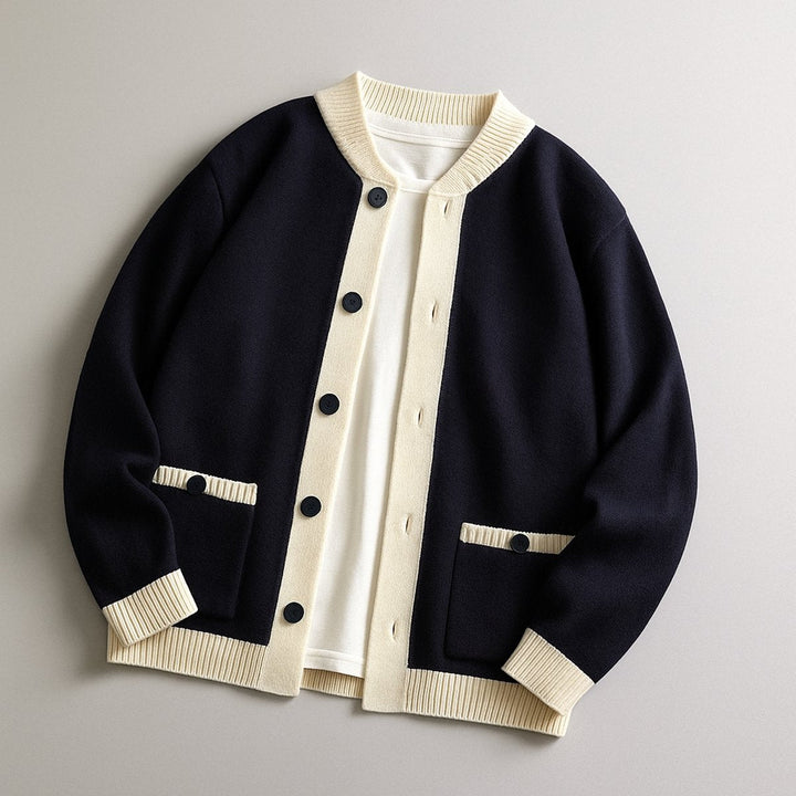 James | Men's Cardigan Heavyweight Two-Tone Button-Front Knitted Jumper