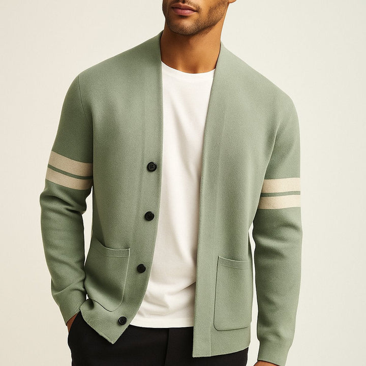 Jacob | Mens Cardigans Merino Wool Blend Button-Up Stripe Sleeve Knit