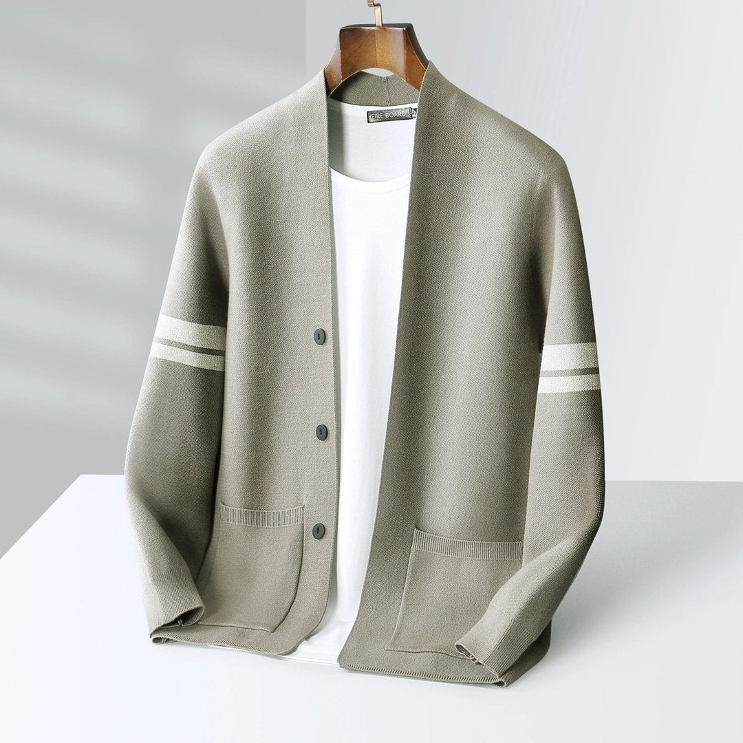Jacob | Mens Cardigans Merino Wool Blend Button-Up Stripe Sleeve Knit