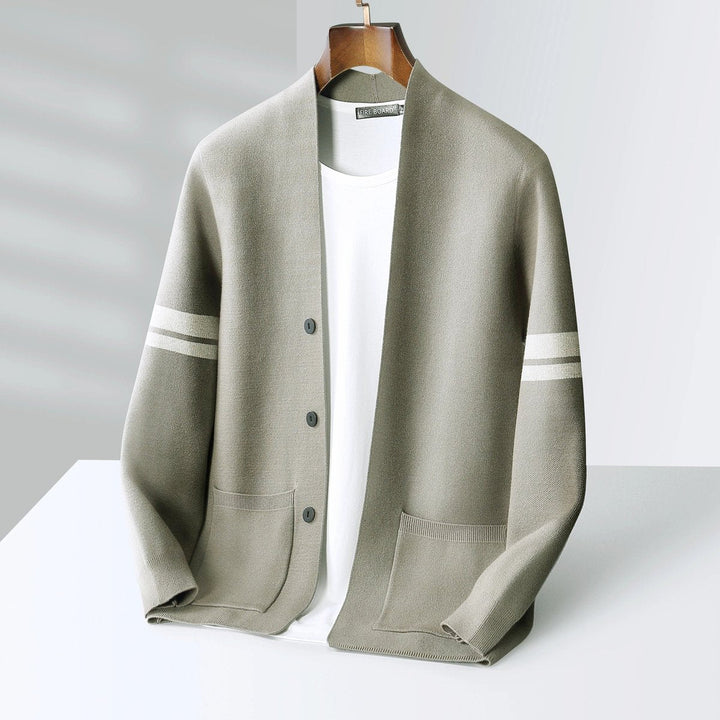 Jacob | Mens Cardigans Merino Wool Blend Button-Up Stripe Sleeve Knit